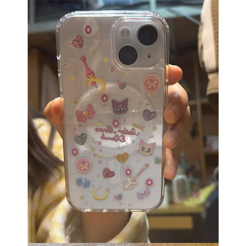 ins魔法美少女适用iphone17promax手机壳14plus亚克力16磁吸壳苹果13露娜猫12大孔11趣味15透明磁吸款保护套