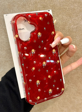 高级感复古红满屏小碎花适用iphone15promax苹果16手机壳14新款13小众12华为荣耀vivoiQOO小米红米oppo保护套