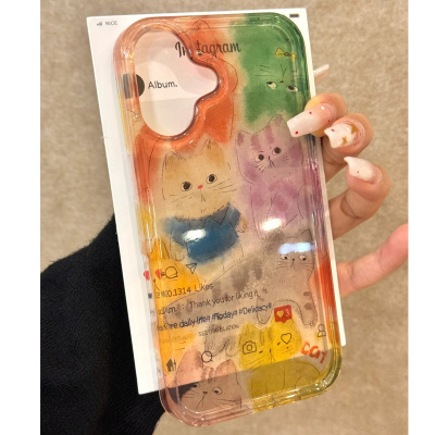 苹果硅胶软壳高级感半透炫彩猫咪