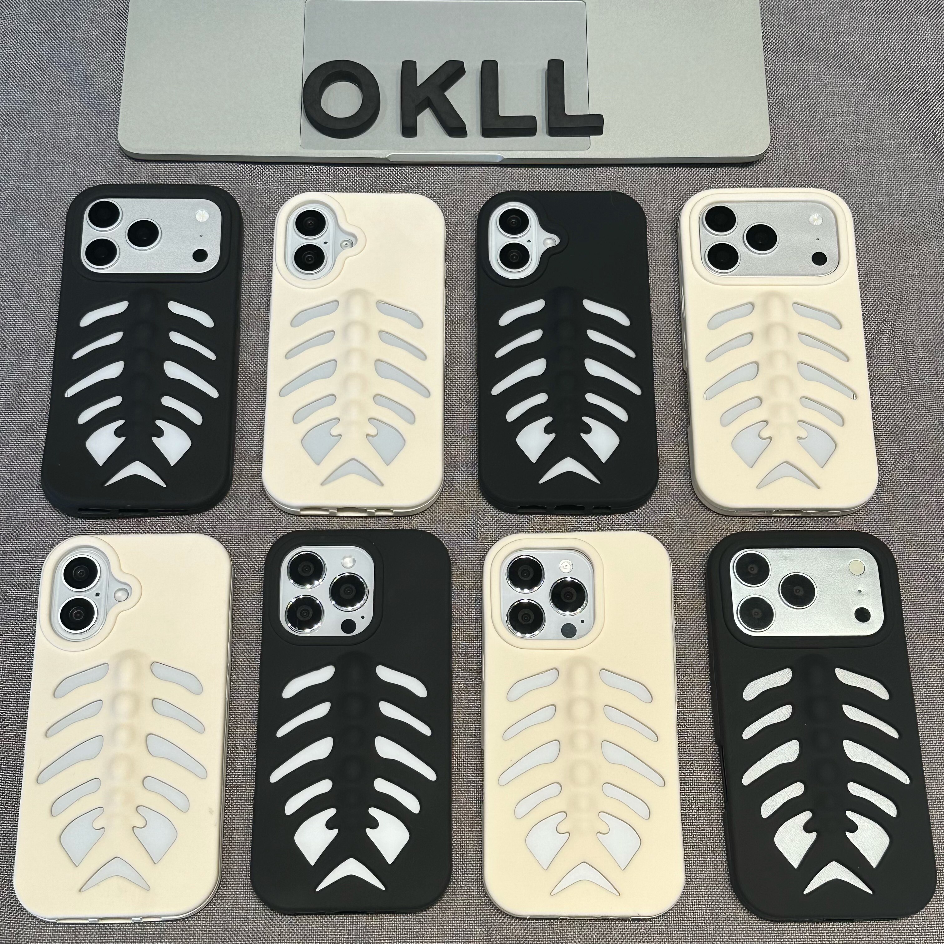 ins个性镂空鱼骨适用苹果17promax手机壳散热透气带拍照按键全包iPhone16夏季新款15pro网红14硅胶软壳13独特
