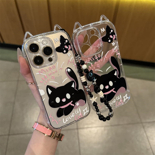 苹果卡通惊吓黑猫链条硅胶软壳
