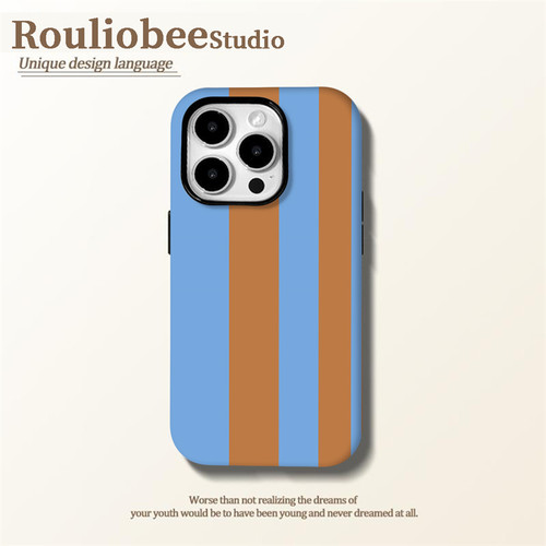 全机型蓝棕撞色线条菲林手机壳