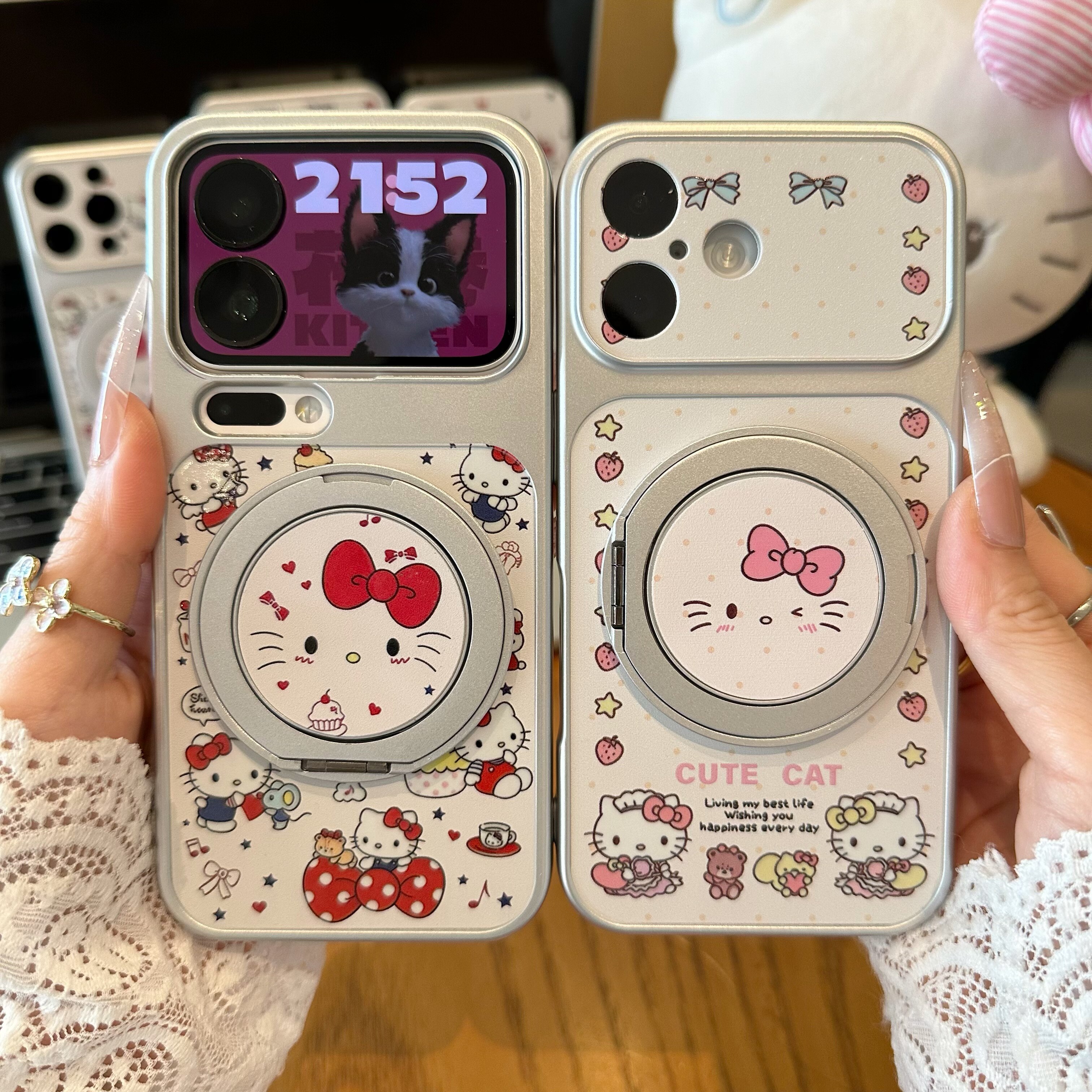 蝴蝶结猫咪表情支架适用苹果17promax手机壳iphone16/15新款14华为mate60小米17大视窗pura80荣耀400reno13潮