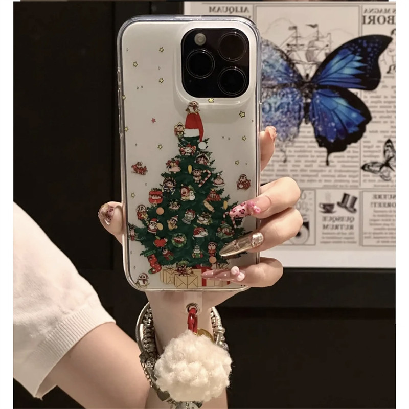 苹果圣诞树小新毛球挂件手机壳
