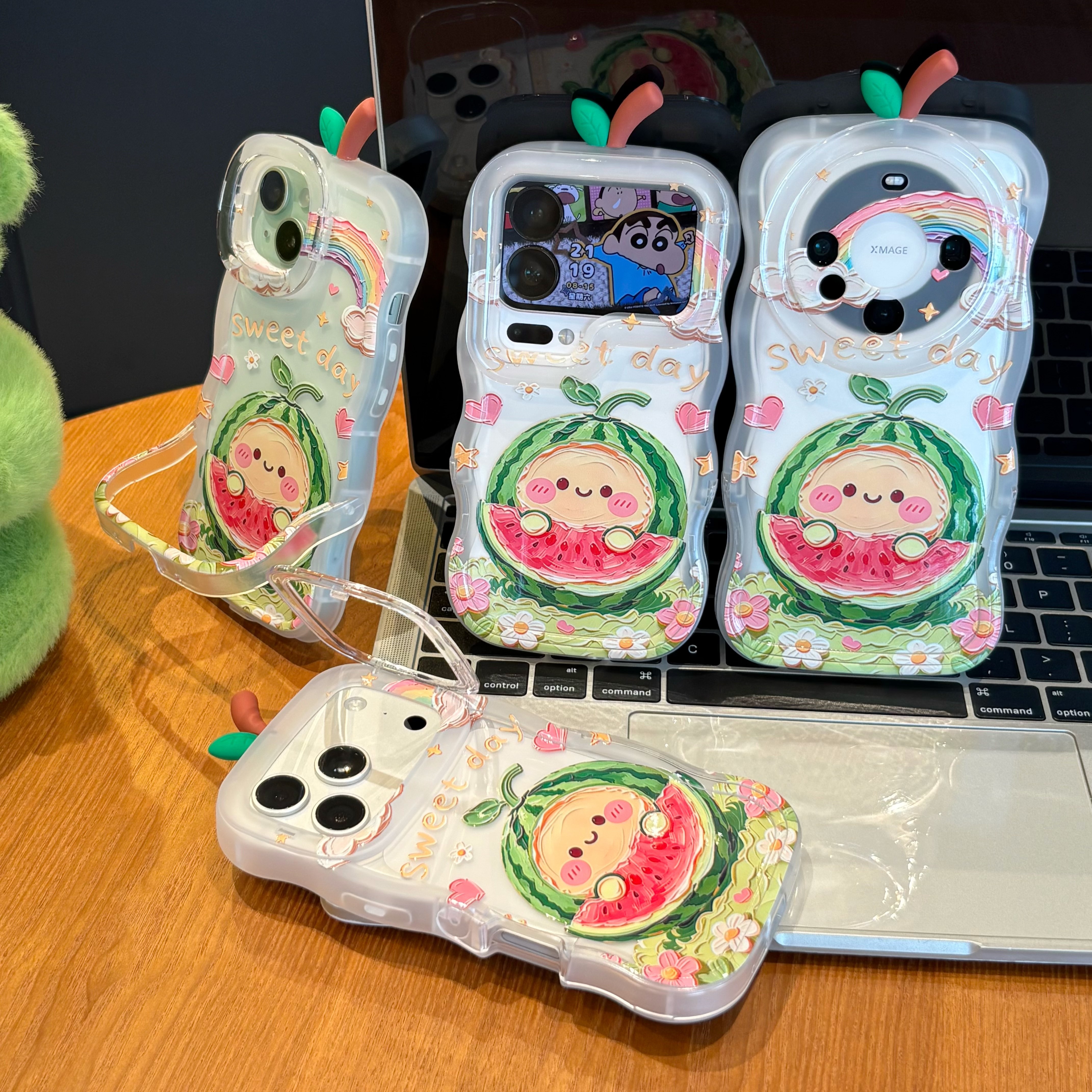 夏日西瓜板凳双支架适用苹果17promax手机壳华为mate60pro可爱pura80趣味OPPOReno16创意vivox300防摔小米17