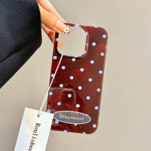 ins风复古红色小波点适用iphone15promax苹果16手机壳14新款 13高级12华为P70荣耀vivoiQOO小米红米oppo保护套