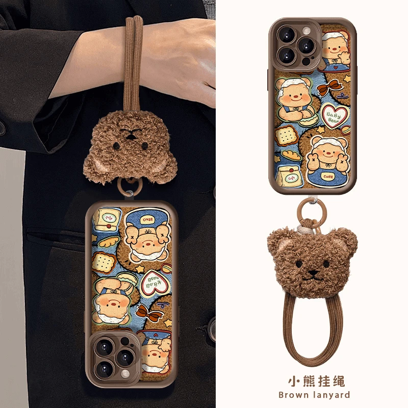 美拉德秋冬黄油小熊适用苹果16promax手机壳iphone15/14新款13华为mate60pro女荣耀200腕带Reno12挂绳VIVOS19