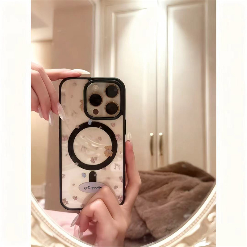ins风可爱碎花小熊高级感磁吸适用于iphone16手机壳16promax保护套个性15透明14新款16pro简约17防摔卡通15p