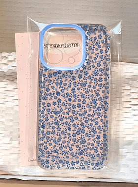 ins蓝色碎花适用iphone16promax手机壳苹果15/13/14/12/11华为mate70新款vivos20小米oppo红米K80iqoo荣耀300