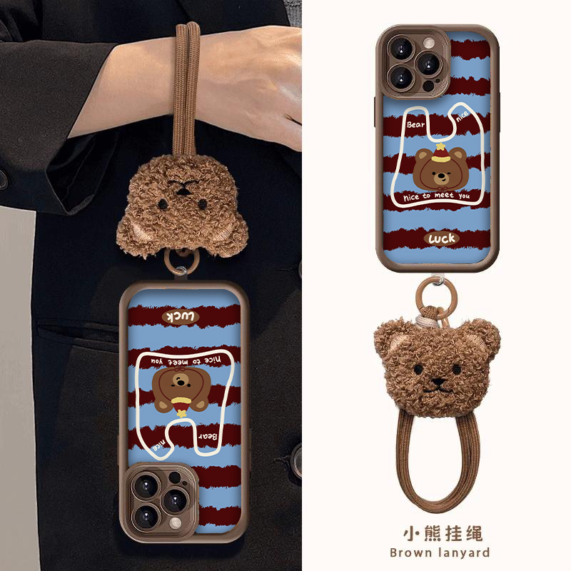 秋冬棕蓝毛衣小熊适用苹果16promax手机壳iphone15/14新款13华为mate60pro男女荣耀200腕带Reno12挂绳VIVOS19