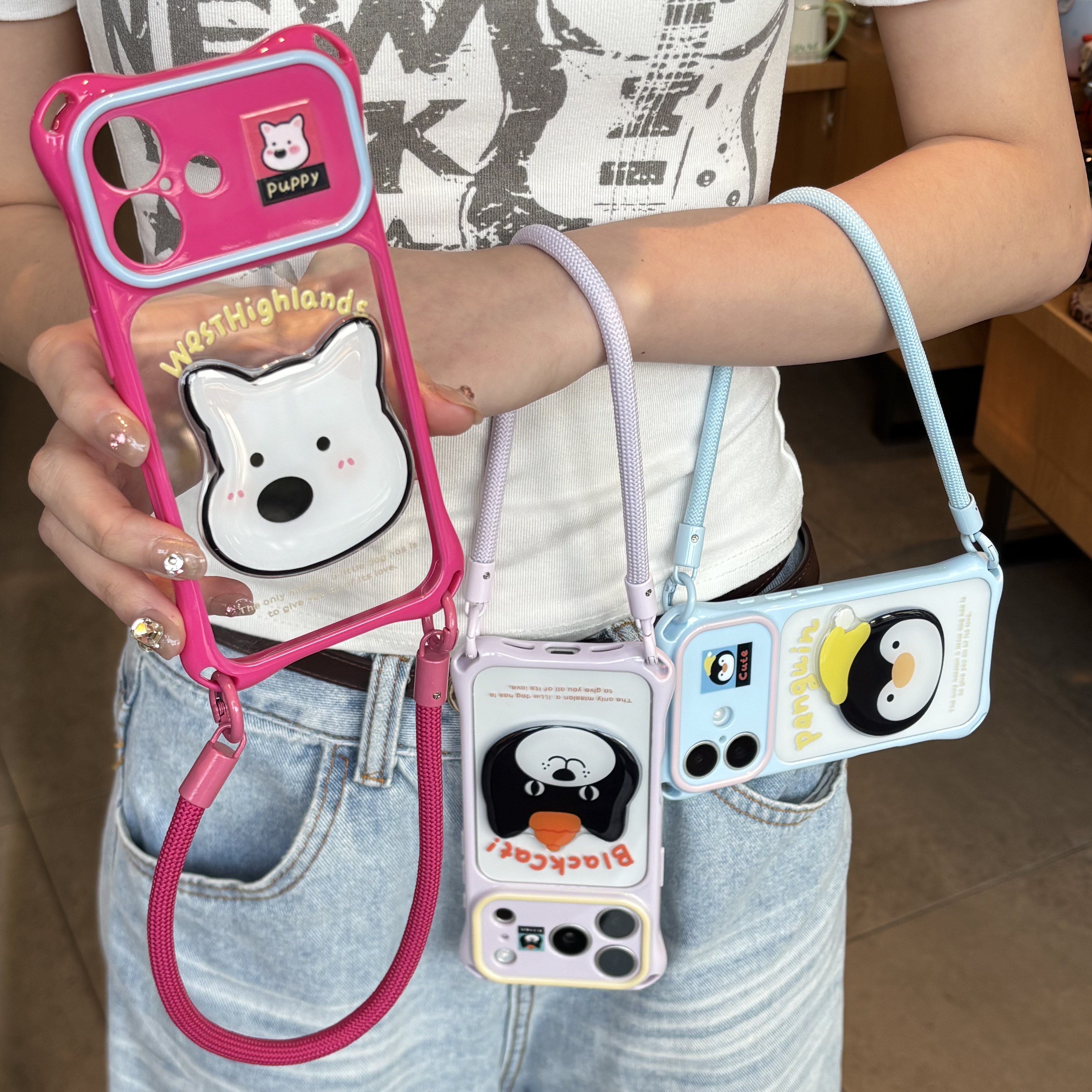 可爱大脸西高地贴件适用iPhone17promax手机壳16新款15ProMax四角挂绳壳13网红12女款11全包14plus硅胶15防摔