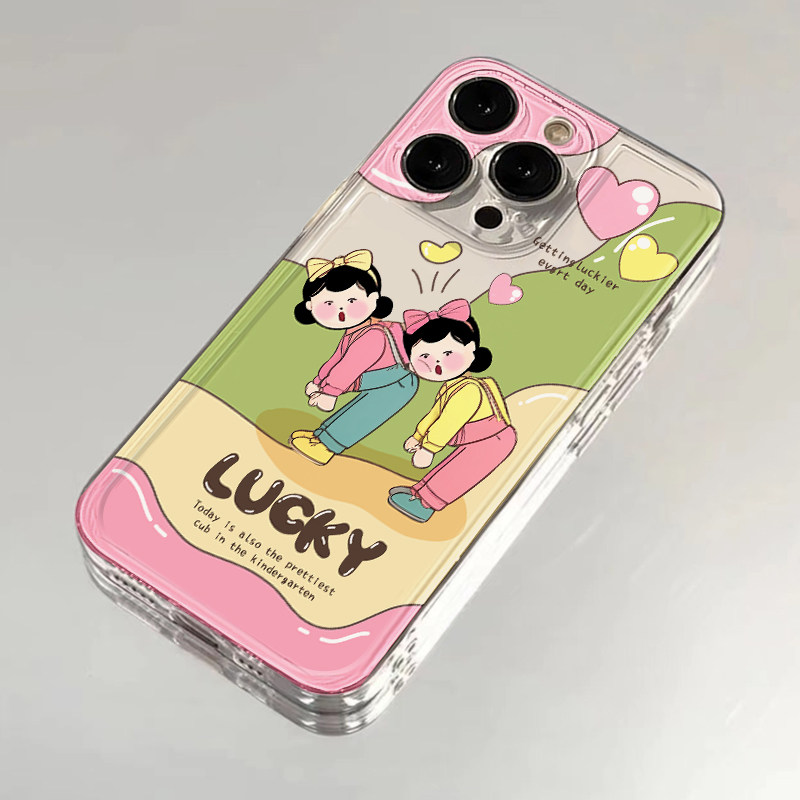 可爱背靠女孩适用iPhone13pro手机壳苹果15/14promax透明vivoy52s全包OPPOReno8小米12/11华为nova9保护套