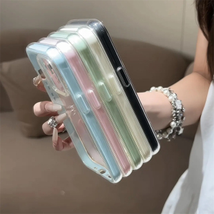 简约纯色透明二合一边框适用苹果16promax手机壳iphone13新款 14夏天糖果色12日韩风11全包小众防摔 15pro女款