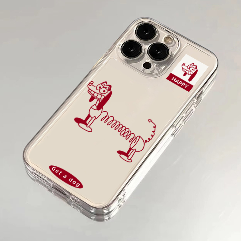 红色弹簧腊肠狗适用iPhone15promax手机壳苹果13/14/12华为p60透明vivos18可爱oppo红米note13卡通小米14pro