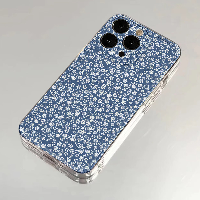 美式复古蓝色小碎花手机壳iPhone16promax适用苹果15新款13韩系12小众11高级感华为mate60荣耀oppo小米14vivo