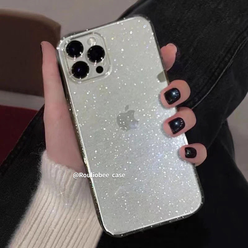 适用iphone16promax手机壳透明细闪苹果15promax奢华高级14pro超仙13全包防摔12女神气质11爆款闪粉保护套软