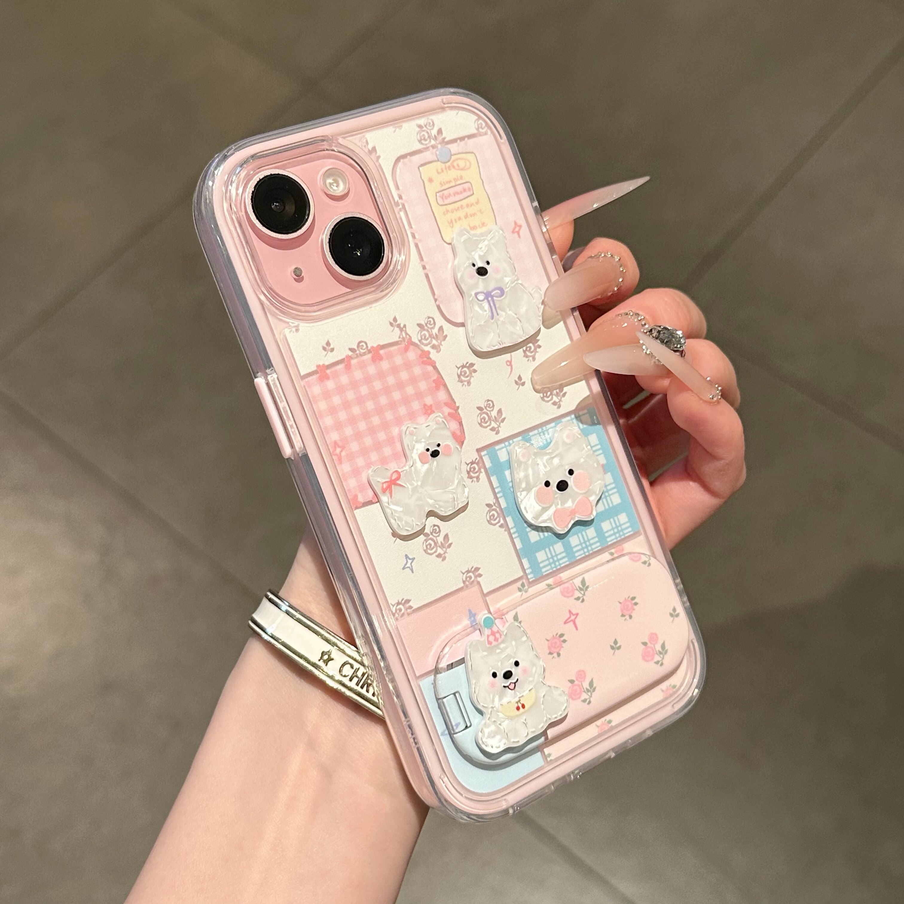 碎花小狗镜子支架适用苹果16pro手机壳iPhone15promax华为mate60pro新款pura70可爱vivoppo女s30防摔14小米