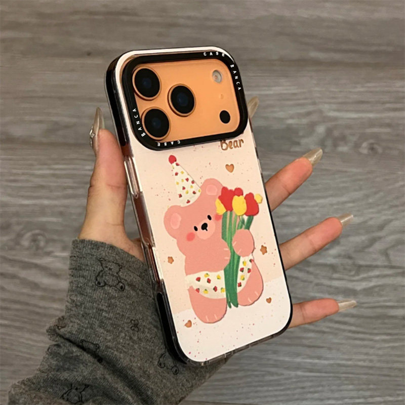 趣味可爱镂空鲜花小熊适适用苹果17手机壳iPhone16promax卡通15新款14软壳13防摔12女11全包15promax手机套