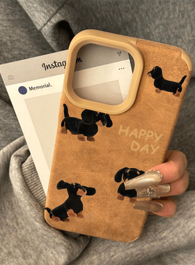 腊肠狗适用苹果16手机壳15翻毛皮14保护13软套iPhone12硅胶Xs全11包xr防摔17pro男max女6s新款78plus秋冬se23