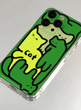 绿色线条猫咪适用苹果15promax手机壳16iPhone13小米14华为mate60荣耀200x100k70p50reno11s19note12一加ace