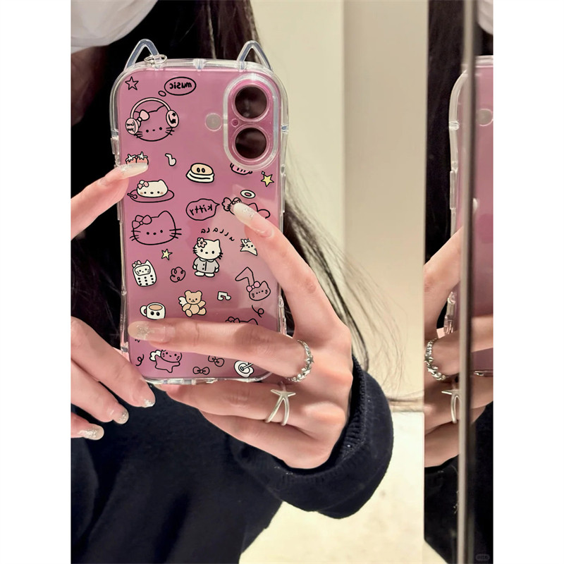 耳机惬意Kitty立体猫耳朵适用苹果16pro手机壳15promax新款iPhone14/13保护套15plus全包12promax高级感11女