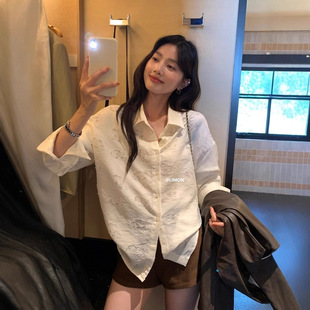 THE LIMON柠檬绿茶初秋女韩系简约百搭显瘦重工刺绣polo长袖 衬衫