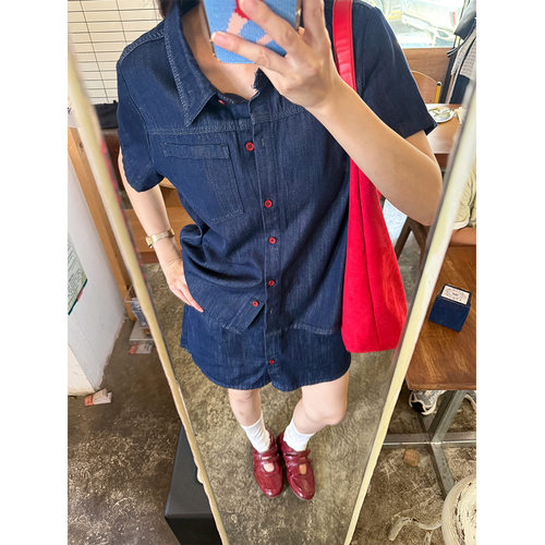 【实拍】莱赛尔天丝牛仔短袖衬衫女夏季凉感显瘦宽松