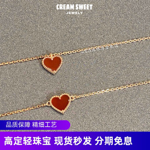 红玉髓小爱心项链耳钉心形手链ins小众设计纯银18K玫瑰金高级感