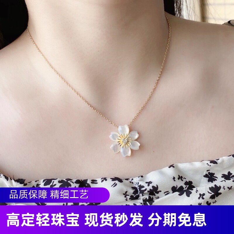 大姐姐同款925银白贝母花朵项链女锁骨链吊坠不掉色女高级设计感