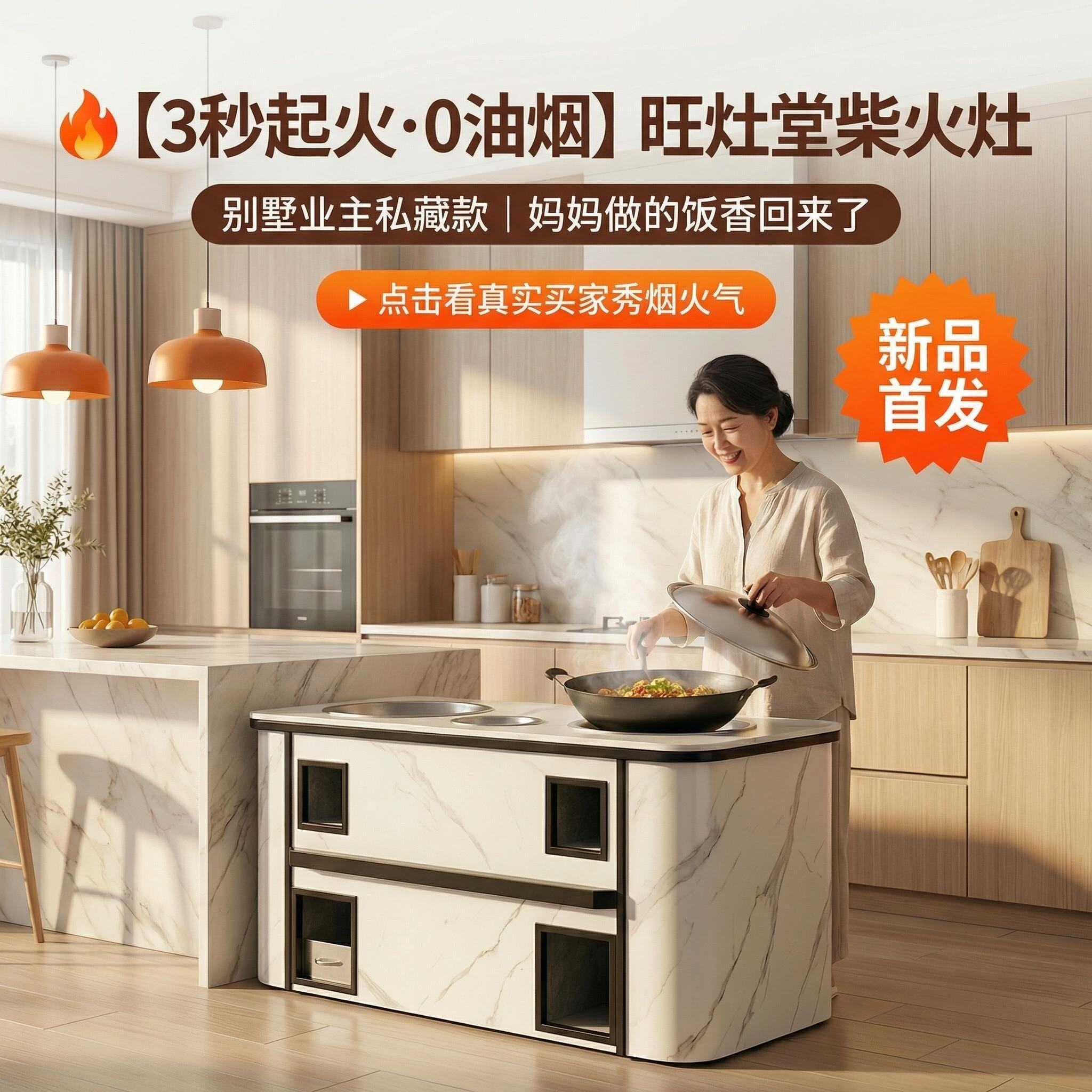 旺灶堂2026新款无烟柴火灶农村别墅厨房嵌入式大铁锅土灶包邮