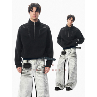 荆棘系列丨JHYQ美式短版半拉链棒球立领卫衣男女印花休闲时尚上衣