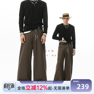 男宽松直筒垂感阔腿拖地前贴袋通勤长裤 西裤 子 休闲肥宽版 JHYQ美式