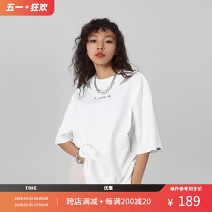 JHYQ美式水洗宽松圆领短袖t恤男LOGO刺绣休闲潮牌五分袖上衣