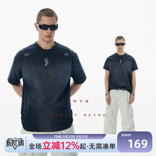宽松衣 做旧飞马异型领渐变水洗T恤男短袖 马年系列 JHYQ重磅美式
