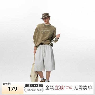 JHYQ美式复古重磅320g长袖水洗T恤男宽松上衣钉珠图腾潮牌卫衣杉