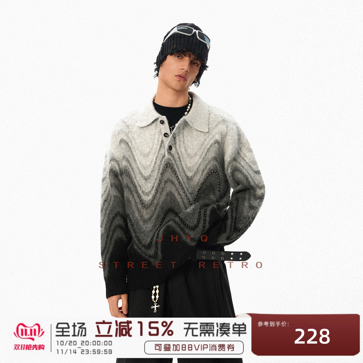 JHYQ美式复古渐变色针织衫