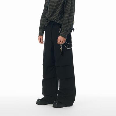 【限时特价】JHYQ春秋美式褶皱伞兵工装裤男潮牌宽松可束脚休闲裤