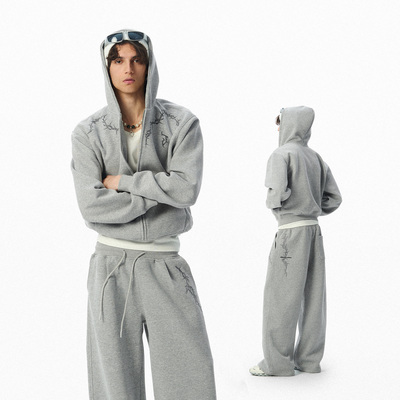 荆棘连帽短款开衫卫衣