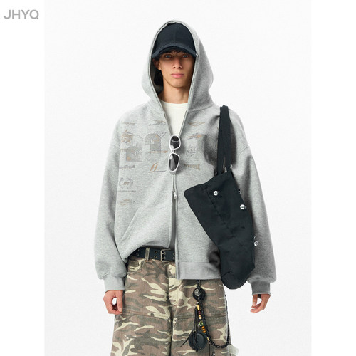 JHYQ美式400G字母印花连帽卫衣