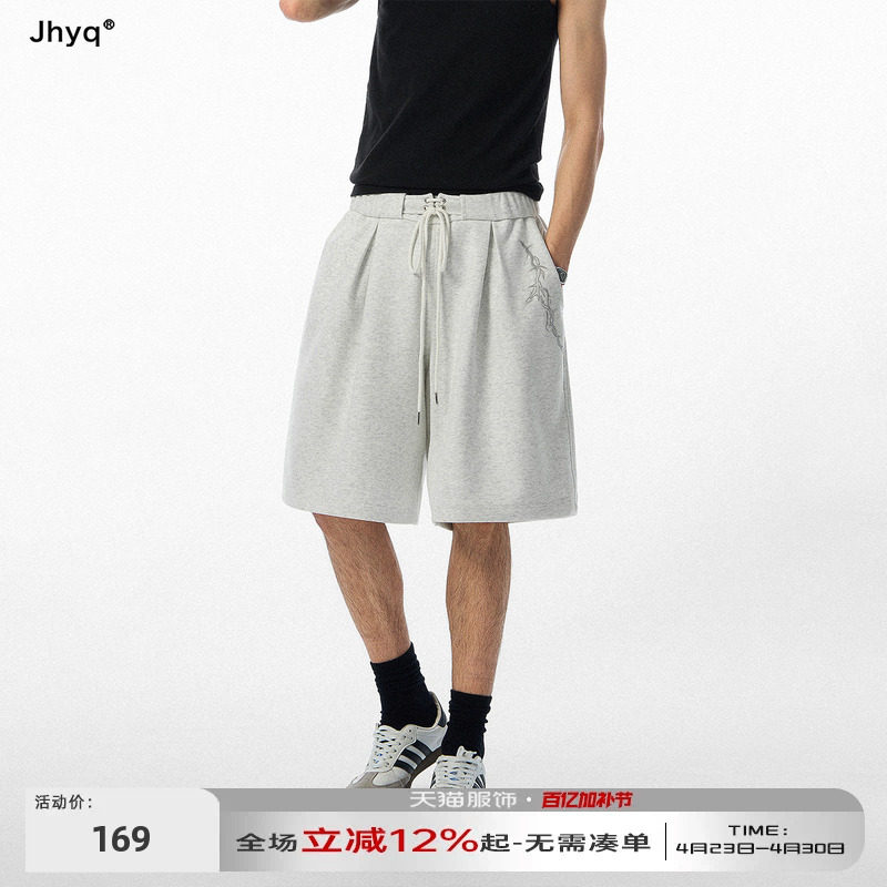 荆棘系列丨JHYQ夏季美式刺绣针织短裤男宽松运动五分中裤休闲套装