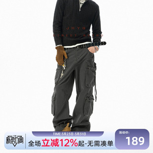 水洗宽松休闲街舞长裤 裤 子 复古多口袋直筒工装 JHYQ净化眼球美式
