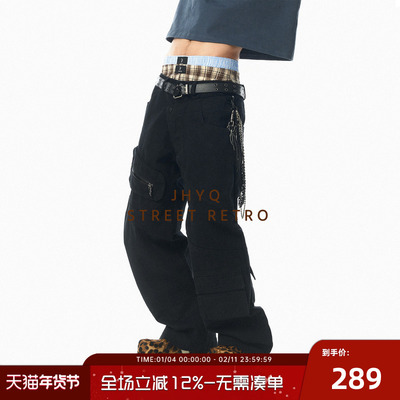 JHYQ秋季美式休闲多口袋解构工装裤男复古街头潮牌小众设计长裤子