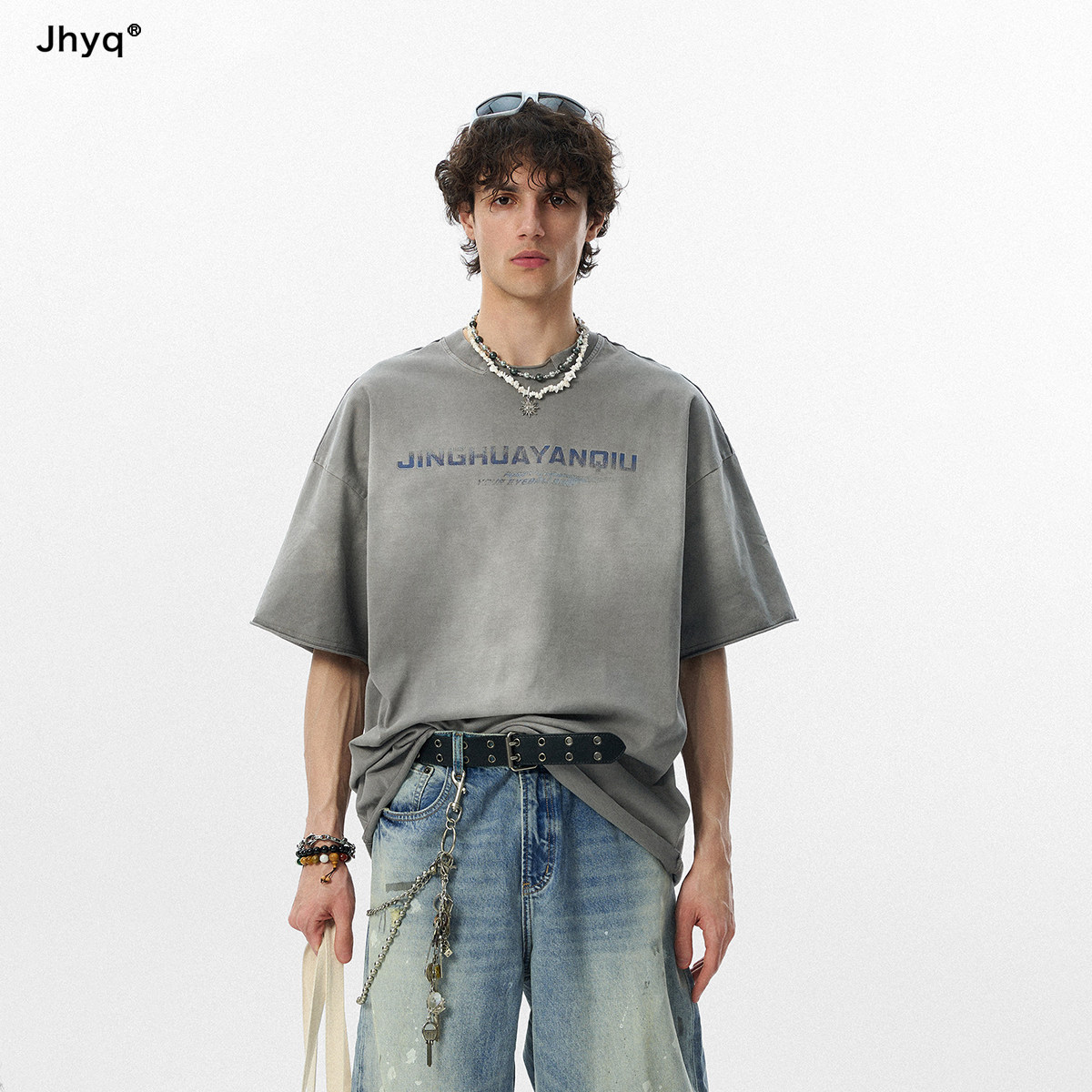 JHYQ美式水洗渐变印花短袖T恤图片