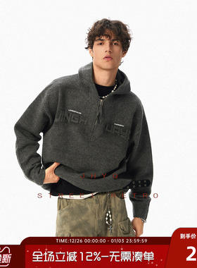 JHYQ净化眼球秋冬连帽半拉链领毛衣衫男美式休闲宽松卫衣加厚外套