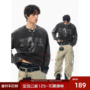 马年系列之冲破束缚丨JHYQ美式做旧320g长袖T恤男士圆领休闲卫衣