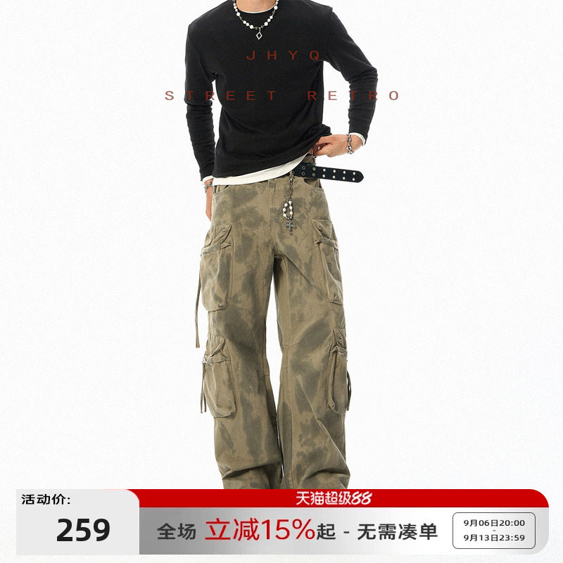 JHYQ复古迷彩阔腿宽松工装裤男图片