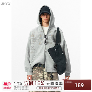 JHYQ秋冬重磅字母印花连帽开衫 女 加绒卫衣男宽松休闲情侣外套帽衫