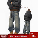 JHYQ净化眼球美式复古水洗竹节棉做旧牛仔裤男宽松直筒弯刀阔腿裤