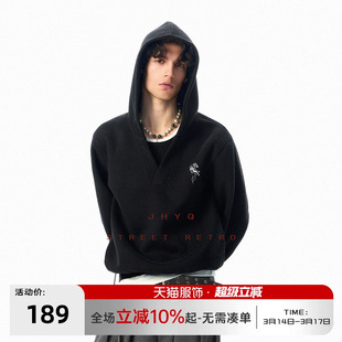 JHYQ春季飞马哥特J印花连帽V领卫衣男女休闲套头短款情侣宽松外套