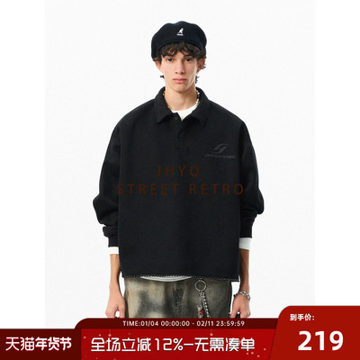 JHYQ美式复古polo领卫衣